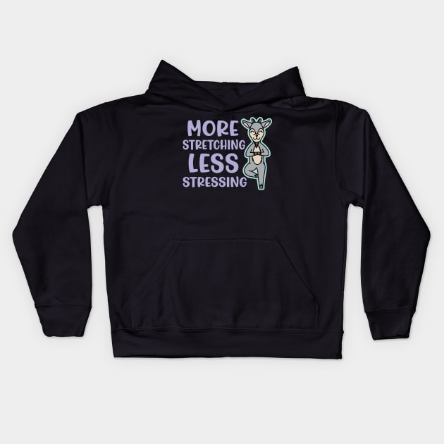 More Stretching Less Stressing Goat Yoga Fitness Funny Kids Hoodie by GlimmerDesigns